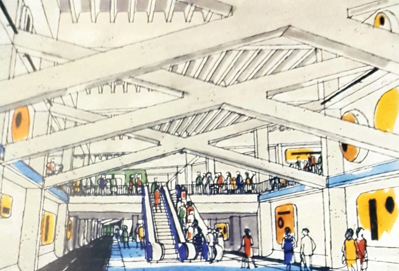 05 Studies for alternative Metro station designs using X shaped beams, designed 1967 800 543 90