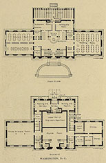 First floor and basement floor plans for the Carnegie Library in Washington, D.C.