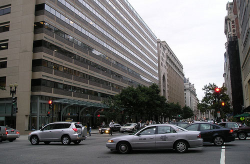 Intersection of 13th and F streets, NW, looking west