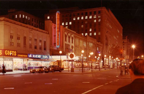 F Street, NW, at 13th Street looking west, with F Street Plaza. (ca: 1970)
