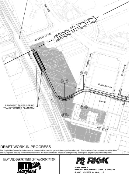 The Purple Line alignment at the transit station