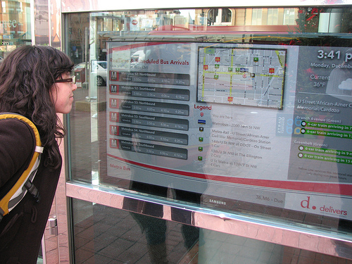 Transit riders can find local information from weather updates to route maps. Photo by Erik Weber.