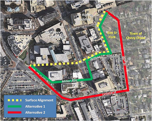 Capital Crescent Trail Alternatives in downtown Bethesda