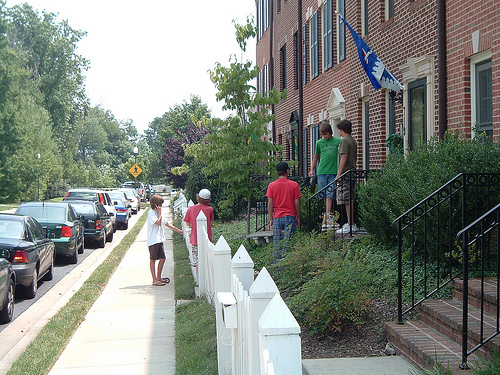 Five Skater Boys, All Talking But Not To Each Other, On Chestertown Street