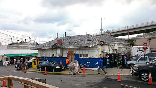 Oyster shucking shed at the fish market