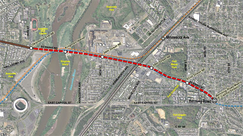 Before going to Georgetown, the streetcar will go east to Benning Road ...